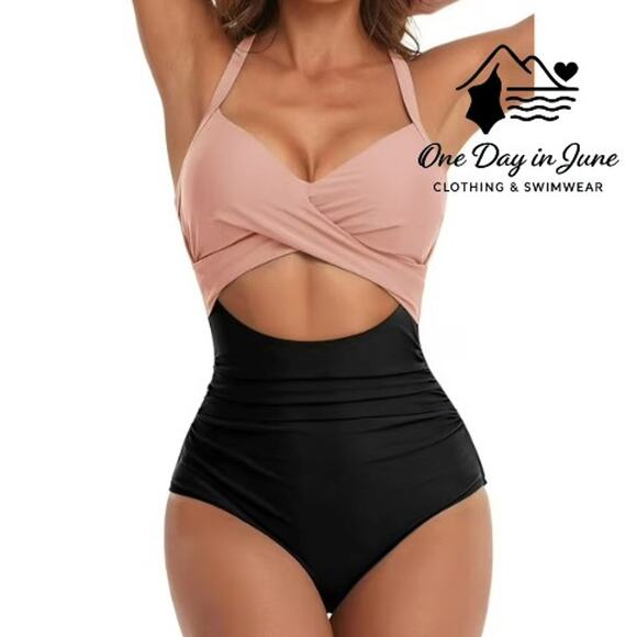 Eomenie Cross Front Tie Back. Cut Out One Piece Swimsuit Size M - Picture 1 of 7